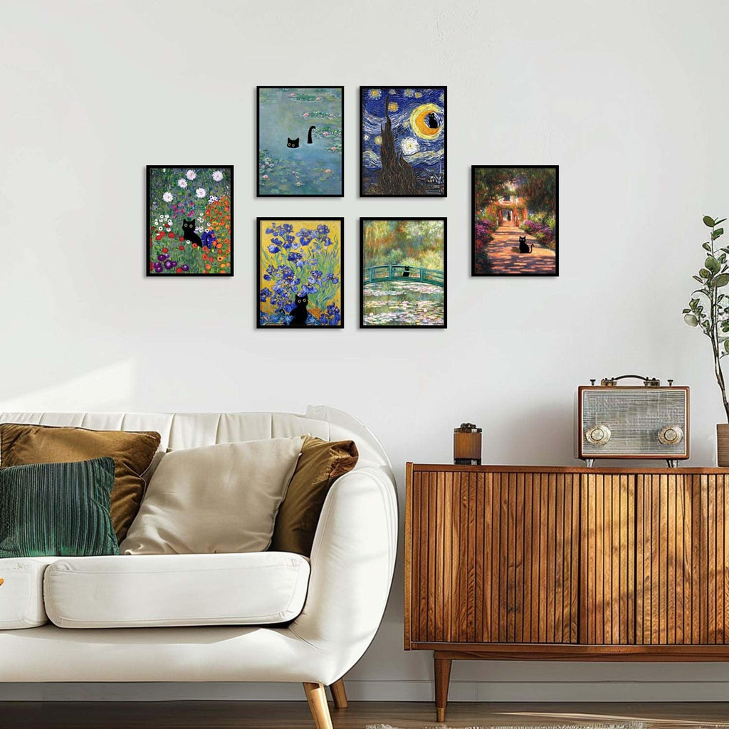 Cat Wall Art Monet Prints Vintage Canvas Wall Art Funny Cat in Water Lilies Posters for Room Bedroom Living Room Bathroom Wall Decor Aesthetic (Size: 8''x10''x1pcs)