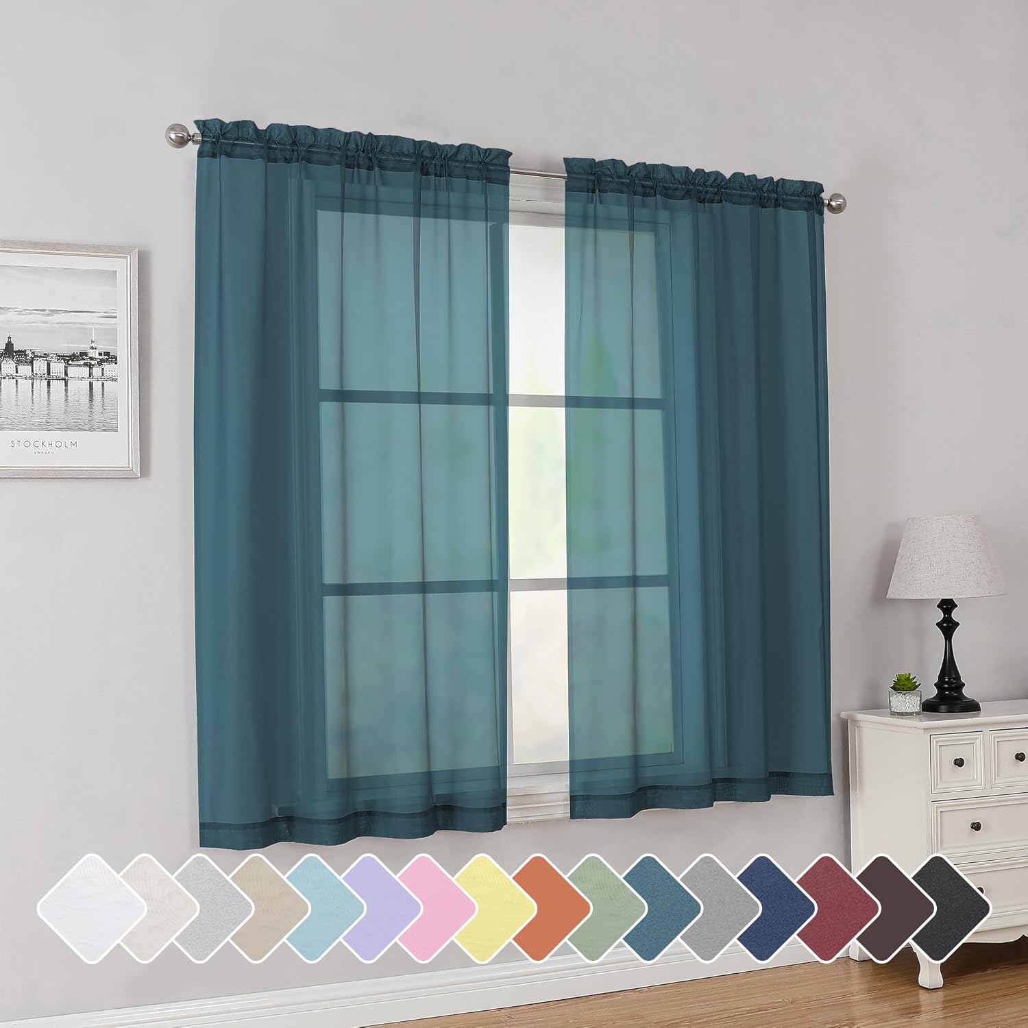Black Sheer Curtains 84 Inches Long, Light Filtering Rod Pocket Solid Color Window Sheer Curtain Panels, Elegant Curtains & Drapes for Living Room, Bedroom 2 Panels (Black, 42" W x 84" L)