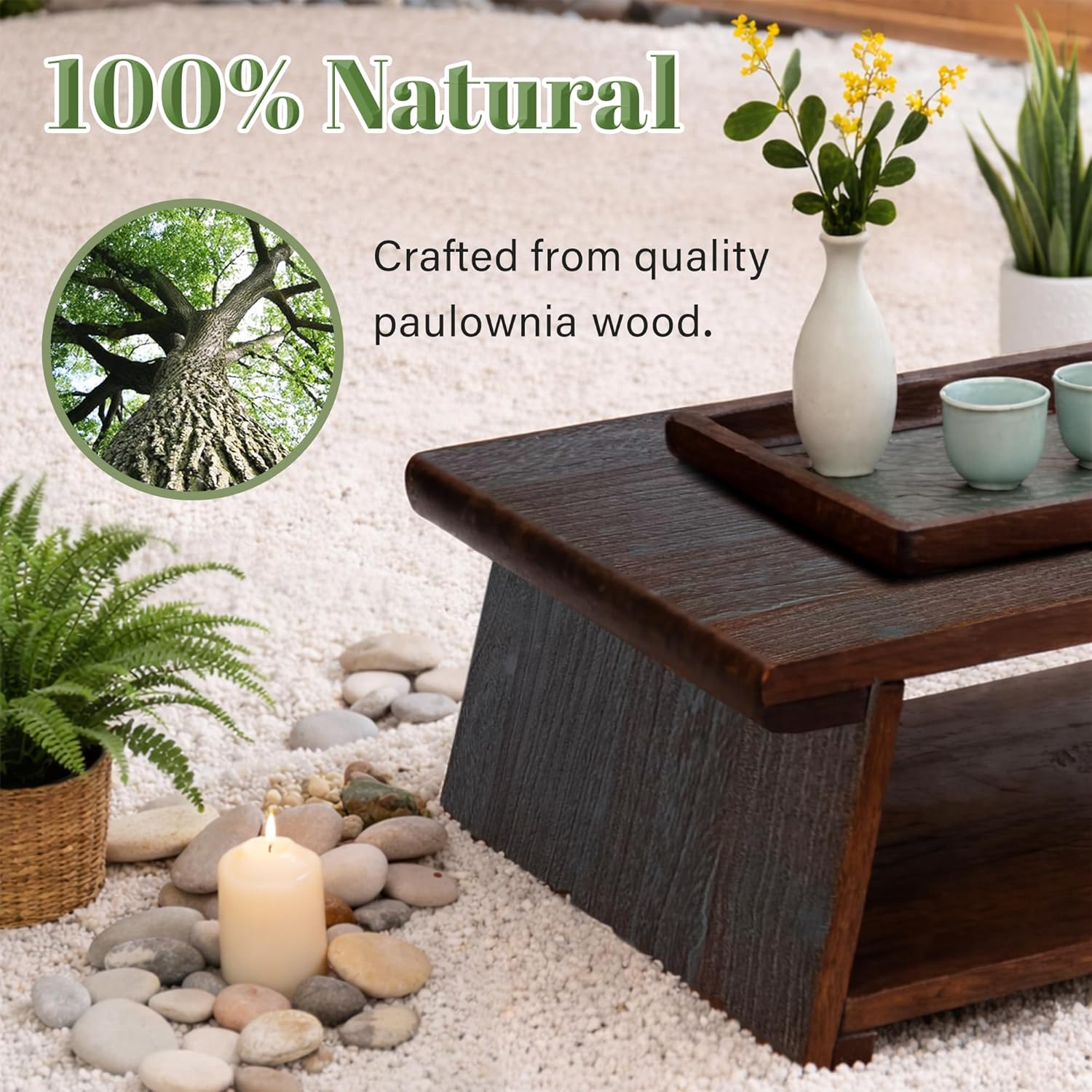 Japanese Low Floor Table Folding Coffee Tables,23''x13.5'' Paulownia Wood Tables Tatami Tables Meditation Table Altar with Storage