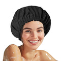 Shower Cap for Women, Double Layer Waterproof Bath Cap, Reusable Hair Protector, Large Waterproof Shower Bonnet Washable Elastic Band Bath Hair Hat for Long Hair, Braids， - Pink