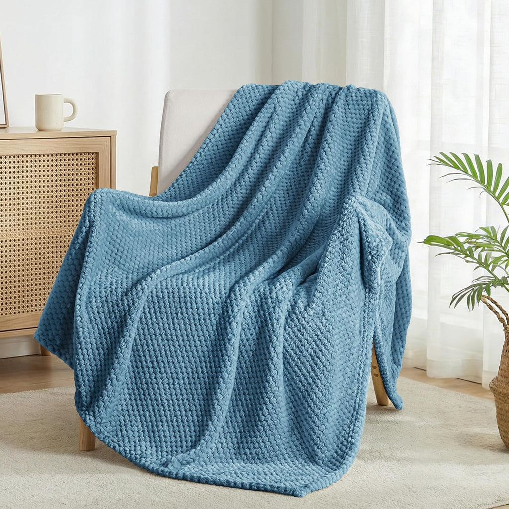 Fleece Throw Blanket Extra Large, Super Soft and Warm Blankets for Couch, Sofa and Bed Waffle Textured, Cozy, Fuzzy and Lightweight (Slate Blue, 50x70 Inches)