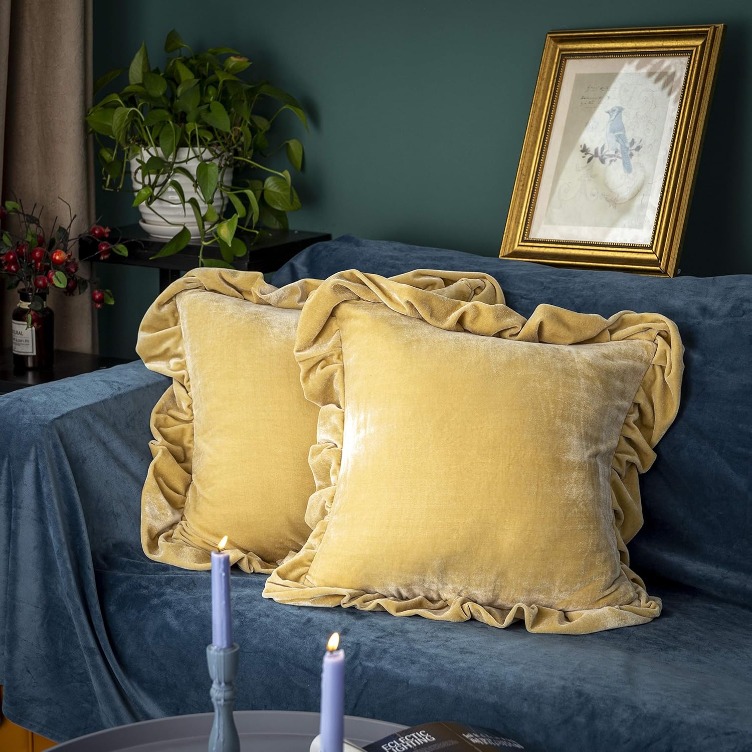 Glory Season Velvet Throw Pillow Cover Soft Decorative Luxurious Solid Square Cushion Case for Sofa Couch Bedroom Farmhouse,Pack of 2, 18 x 18 Inches, Golden Camel