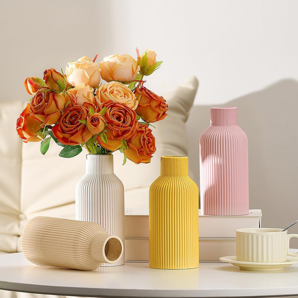 White Ceramic Flower Vase, Minimalist Decor, Modern Home Decorative Vase, Small Pampas Grass Vases For Kitchen, Bedroom, Office, Living Room, Bathroom, Shelf Centerpiece Table Decorations(8 in)