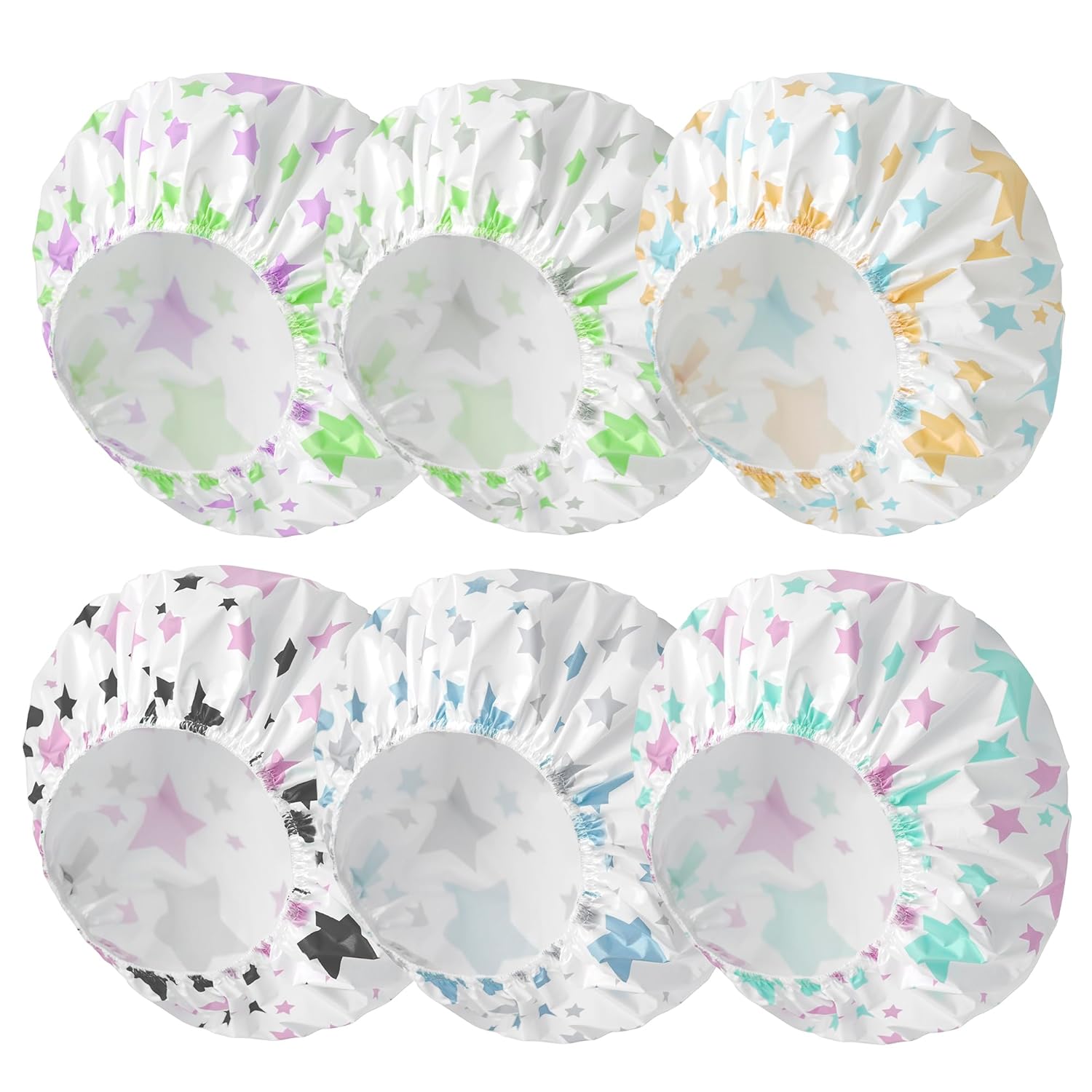 6 PCS Shower Caps for Women, Double Side Waterproof Shower Cap, Reusable Elastic Bath Caps for Shower, EVA Bathing Shower Caps, Bath Hair Caps - Candy Color