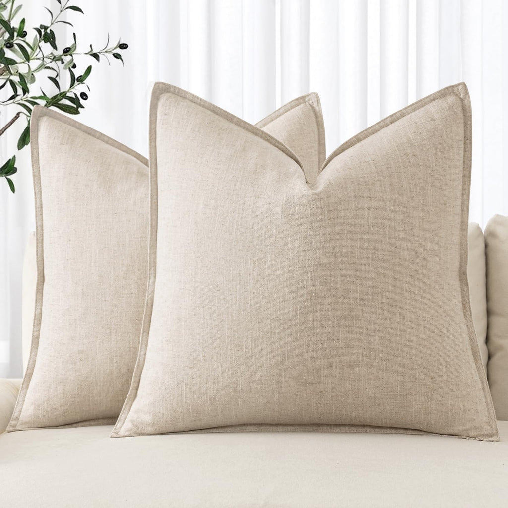 MIULEE Decorative Linen Euro Sham Pillow Covers 24x24 Natural Beige Boho Farmhouse Neutral Couch Throw Pillows for Bed Pack of 2 Accent Modern Pillowcase Sofa Livingroom Home Decor
