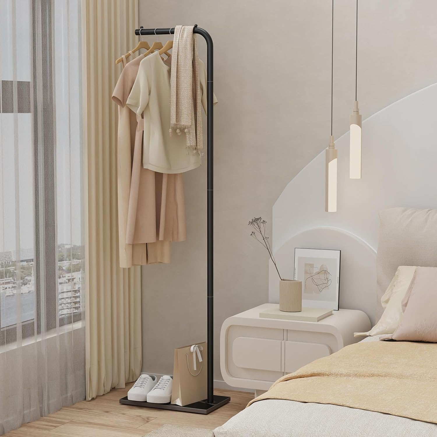 Metal Coat Rack Freestanding, Stable Clothing Rack with Rock Base, Coat Tree Suitable for Bedroom, Hallway, Office, 70.8 Inches High, Black