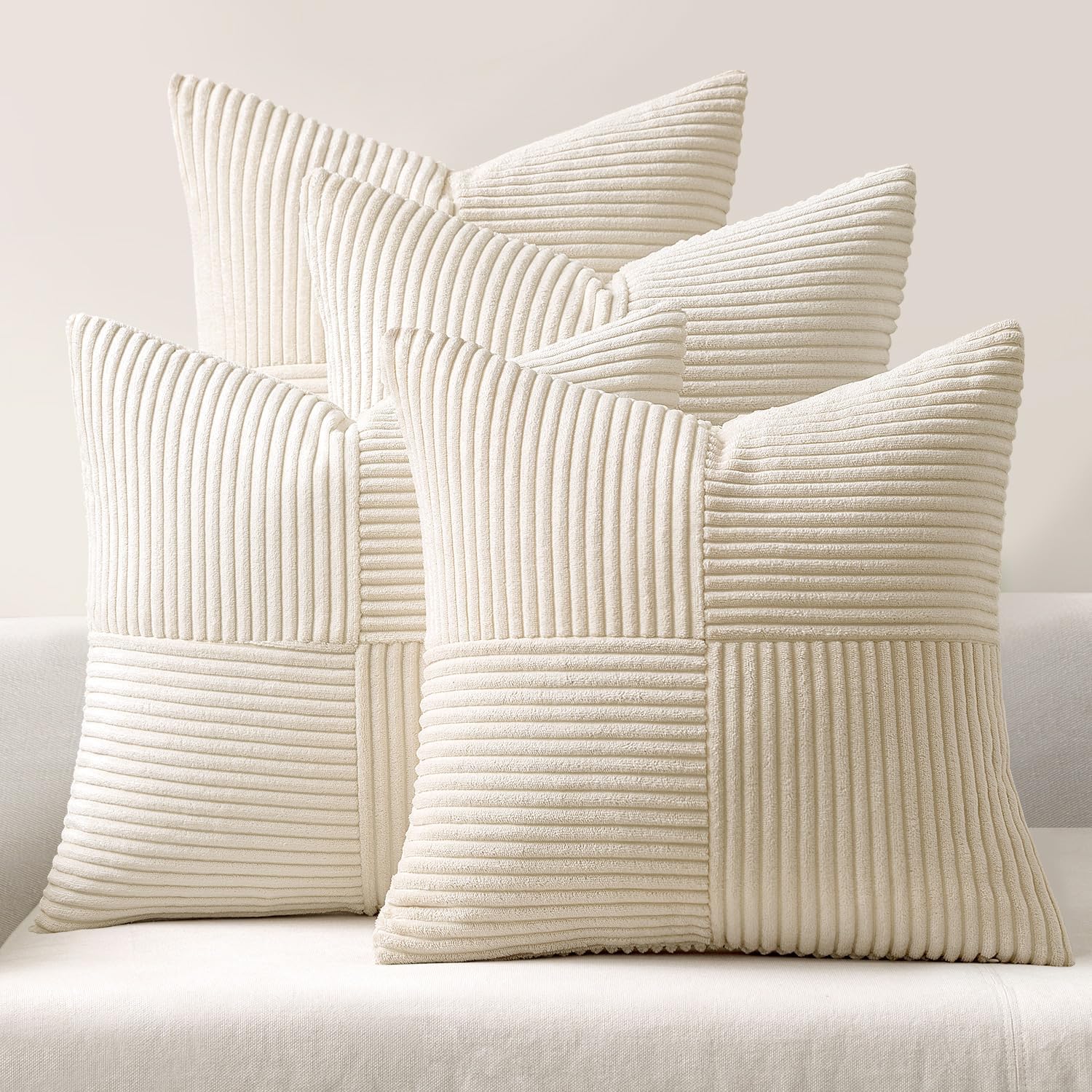 MIULEE Teal Orange Decorative Throw Pillow Covers 18x18 Inch Set of 4 Boho Corduroy Striped Cushion Cases Modern Farmhouse Patchwork Pillow Cases for Couch Sofa Bedroom Home Decor