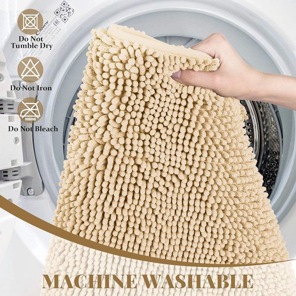 Bathroom Rugs Mat 60 x 36, Thick Soft Absorbent Chenille Bath Rugs, Rubber Backing Bath Mats for Bathroom Floor, Tub, Shower, Bedroom, Home Decor Accessories, Quick Dry Machine Washable, Beige