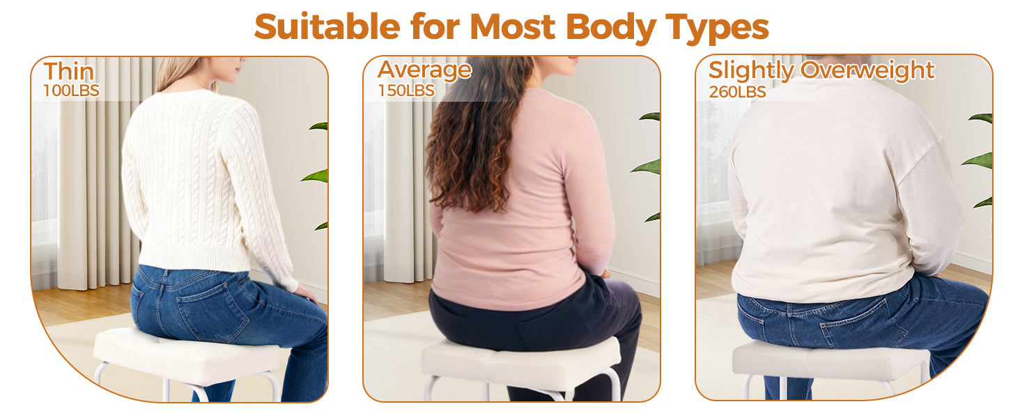 White Vanity Chair, Leather Vanity Stool, Small Stool Chair for Vanity, Square Ottoman Foot Stool, Makeup Vanity Chairs with Thick Padded Seat for Bathroom, Bedroom, Entryway, KFD01W