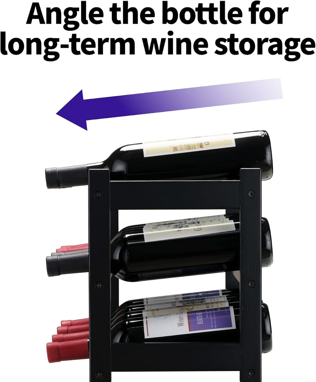 Bamboo Wine Rack, Sturdy and Durable Wine Storage Cabinet Shelf, Wine Racks Countertop for Pantry,Kitchen,3-Tier 12 Bottles Wine Rack Black