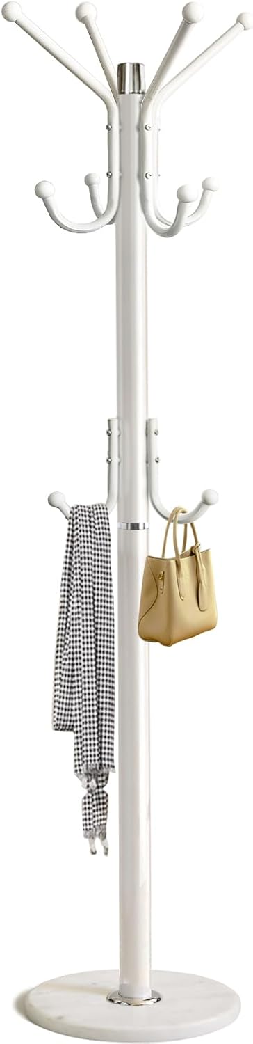 Modern Coat Rack Freestanding with Natural Marble Base & Sturdy Metal Frame, 11 Hooks Hall Tree for Jackets, Hats, Bags, Entryway Organizer for Bedroom, Living Room, Closet (11 hooks-Black)
