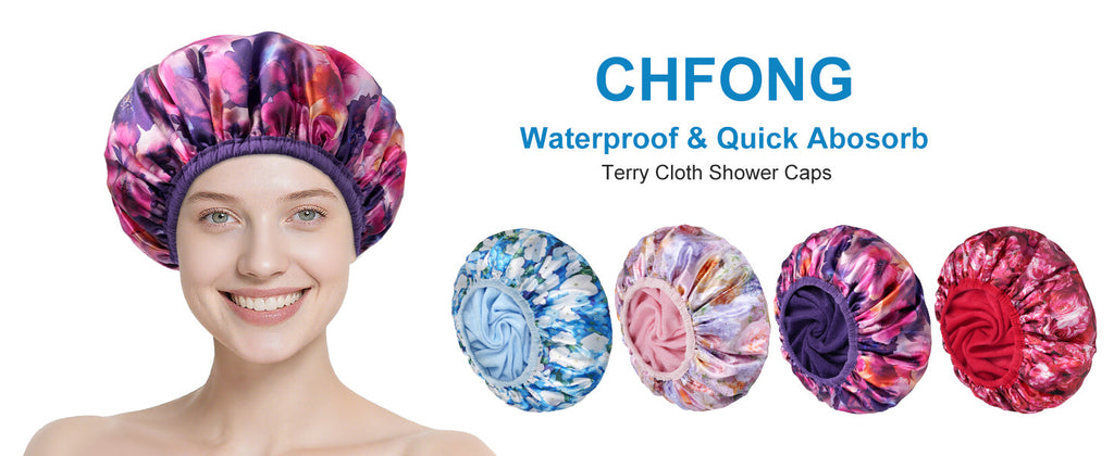 Shower Caps for Women, 4 PCS Elastic and Reusable Bath Caps, Double Waterproof Layers Shower Cap, Bathing Shower Caps, Environmental Protection Hair Bath Hat - Solid Color