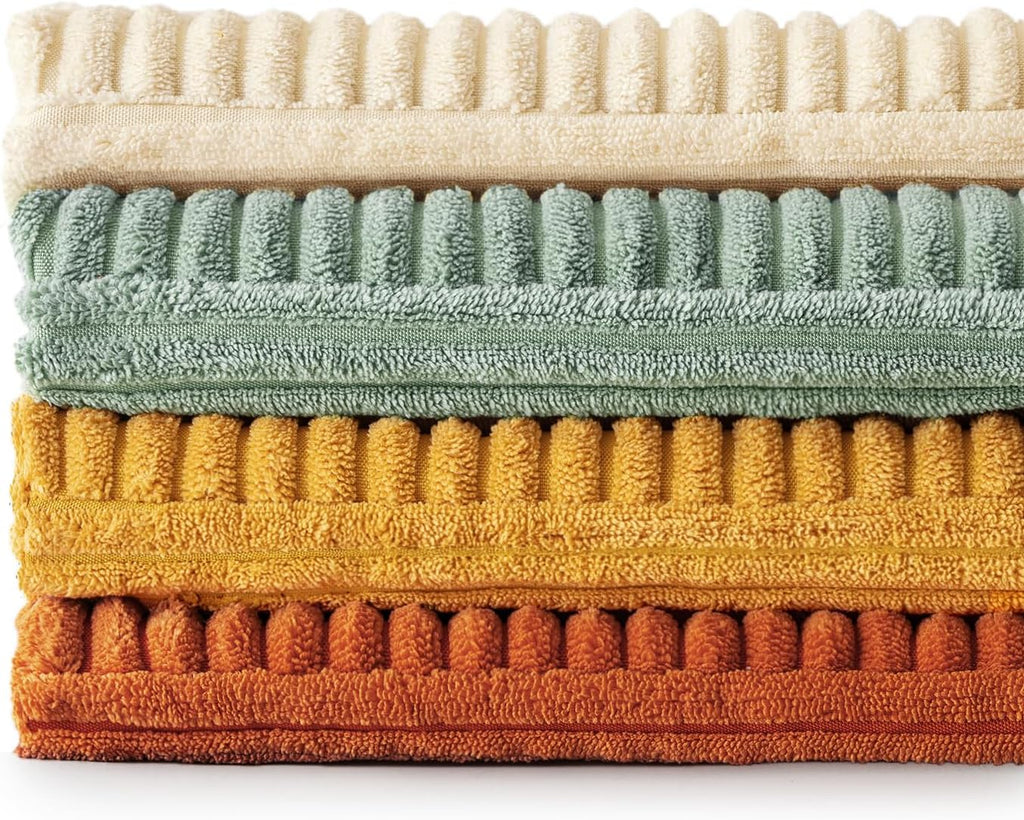 Teal Orange Decorative Throw Pillow Covers 18x18 Inch Set of 4 Boho Corduroy Striped Cushion Cases Modern Farmhouse Patchwork Pillow Cases for Couch Sofa Bedroom Home Decor