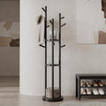 Solid Wood Rotary Coat Rack, Freestanding Coat Rack with 3 Shelves and 9 Hooks, Coat tree for Bedroom, Entryway, Livingroom, Coat Hanger Stand for Coats, Scarves, Handbags (Walnut)