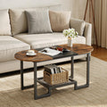 HOOBRO Coffee Table, Oval Small Coffee Table with 2-Tier Storage Shelf, Narrow Modern Center Table for Small Spaces, Living Room, Bedroom, Office, Rustic Brown and Black BFK12KF01